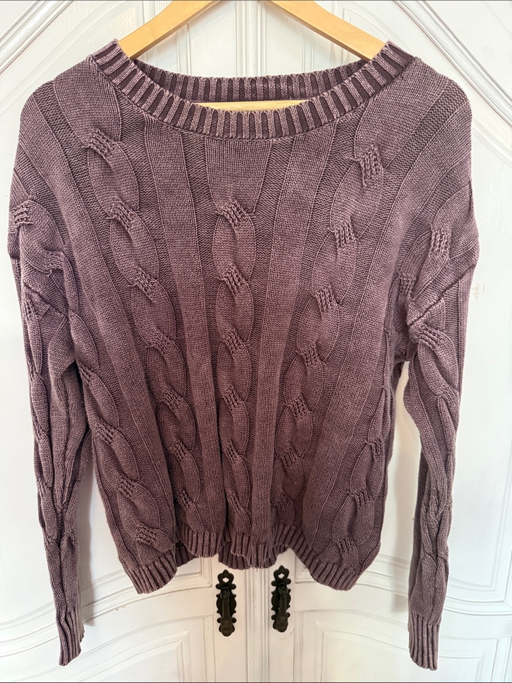 Adora 100% Cotton Cable Knit Sweater Mineral Plum Washed Fisherman Coastal S